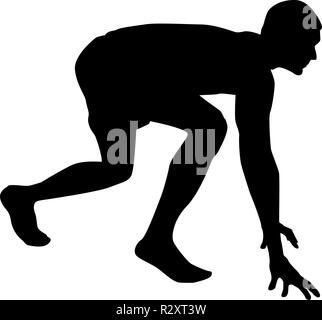 Runner Préparation au démarrage de l'exécution commencent à courir dans la posture de silhouette sprint prêt Prêt à démarrer icon noir vecteur de couleur I Télévision Illustration de Vecteur