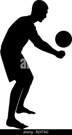 Joueur de volley-ball frappe la balle avec vue latérale silhouette fond boule noire attaque icône vecteur de couleur I télévision image simple style Illustration de Vecteur