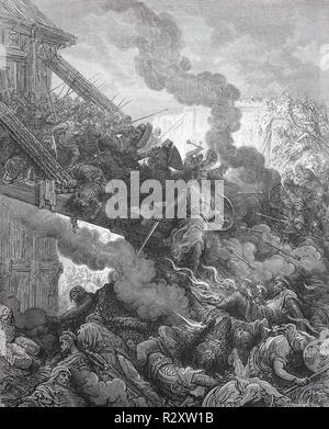 L'amélioration de la reproduction numérique, Godefroy de Bouillon, Gottfried von Bouillon, en latin : Godefridus Bullionensis, 1060- 1100, un chevalier franc et l'un des chefs de la première croisade, pour attaquer Jérusalem. Gottfried dringt à Jérusalem ein, à partir d'un tirage original publié dans le 19e siècle Banque D'Images