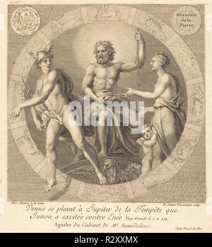 Vénus se plainte d'un Jupiter de la tempete que Junon une excitee contre Enee. Technique : gravure. Musée : National Gallery of Art, Washington DC. Auteur : Henri Simon Thomassin après Elisabeth Sophie Chéron. Banque D'Images