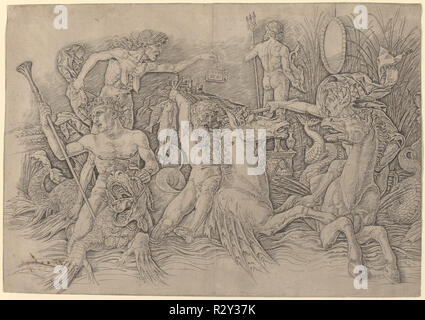 Bataille de la mer des dieux [moitié gauche]. En date du : ch. 1485/1488. Fiche technique : Dimensions : 39,6 x 43 cm (15 9/16 x 16 15/16 in.). Technique : gravure. Musée : National Gallery of Art, Washington DC. Auteur : Andrea Mantegna. MANTEGNA, Andrea. Banque D'Images