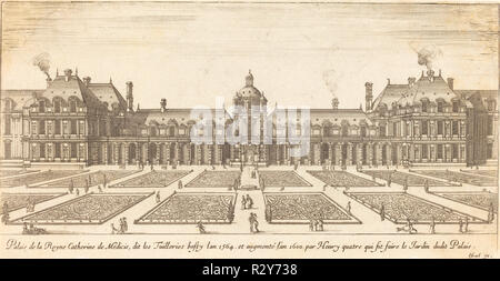 Palais de la Reyne Catherine de Médicis. En date du : 1650/1655. Fiche technique : Dimensions : 12,7 x 24,4 cm (5 x 9 5/8 in.). Technique : gravure. Musée : National Gallery of Art, Washington DC. Auteur : Israël Silvestre. STEFANO DELLA BELLA. JEAN MAROT. Banque D'Images