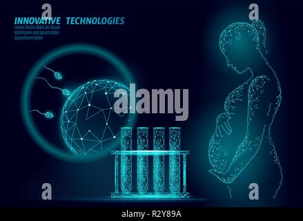 La fertilisation in vitro 3D low poly. Femme enceinte grossesse medicine health care concept entreprise en bonne santé. Girl holding polygonale gros ventre. Centre médical de l'aide à la naissance du concept moderne de FIV Illustration de Vecteur