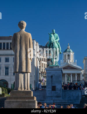 Bruxelles, statue du roi Albert et La Reine Elisabeth de Belgique Banque D'Images