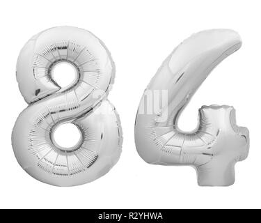 Argent numéro 84 quatre-vingt-quatre faits de ballon gonflable sur blanc Banque D'Images