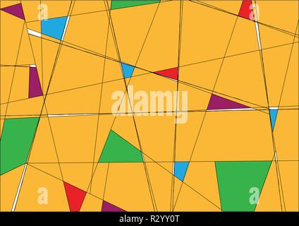 Fond jaune avec motifs triangulaires rétro multicolore, vert, bleu, rouge et violet. Image vectorielle Illustration de Vecteur