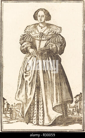 Femme Noble avec ventilateur. Technique : gravure sur bois. Musée : National Gallery of Art, Washington DC. Auteur : après Jacques Callot. Banque D'Images