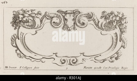 Cartouche. En date du : probablement 1646. Technique : gravure. Musée : National Gallery of Art, Washington DC. Auteur : François Collignon après Stefano Della Bella. Banque D'Images