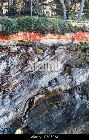 Une falaise de roche verticale est surmontée d'une explosion de couleurs comme sol sableux temps et les rouilles. Banque D'Images