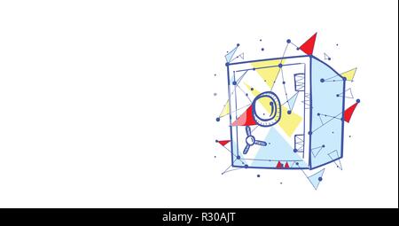 L'icône de l'argent-métal boîte forte banque du croquis de sécurité horizontale doodle télévision isolés Illustration de Vecteur
