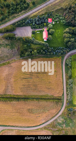 Les terres agricoles, Fljotsdalur vallée, l'Est, de l'Islande. Cette image est tourné à l'aide d'un drone. Banque D'Images