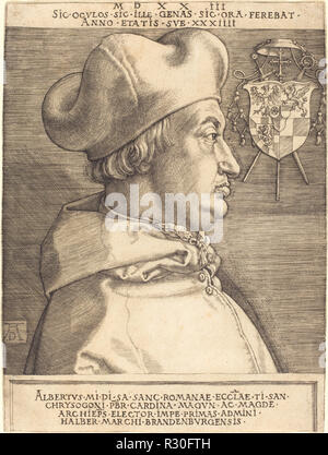 Le Cardinal Albrecht de Brandebourg ('Grand Cardinal'). En date du : 1523. Fiche technique Dimensions : (découpés à la plaque de passage) : 16,9 x 12,6 cm (6 5/8 x 4 15/16 in.). Technique : gravure. Musée : National Gallery of Art, Washington DC. Auteur : Dürer, Albrecht. ALBRECHT DUERER. Banque D'Images