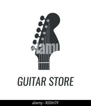 Silhouette de tête de guitare électrique isolé sur fond blanc - logo Vector de Music Store. Illustration de Vecteur