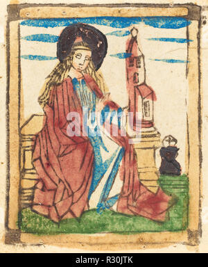 Sainte Barbara. En date du : 1460/1470. Technique : gravure sur bois dans la région de Brown, à la main, dans le lac rouge, jaune, vert, bleu, ocre et d'or. Musée : National Gallery of Art, Washington DC. Auteur : allemand du 15ème siècle. Banque D'Images