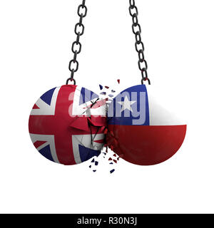 Le Royaume-Uni et le Chili politique drapeau smash balles dans l'autre. Le Rendu 3D Banque D'Images