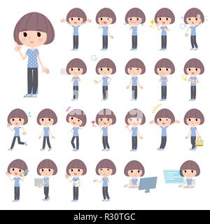 Un ensemble de vêtements de femmes avec qui expriment diverses émotions.Il y a des actions liées aux lieux de travail et des ordinateurs personnels.Il s'agit d'art vectoriel donc c'est Illustration de Vecteur