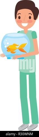 Boy holding Goldfish Bowl sur vector illustration Illustration de Vecteur