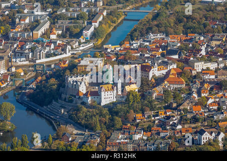 Vue aérienne de la rivière Saale, au Museum Schloss Bernburg, Schloßstraße, Bernburg, Paderborn, Saxe-Anhalt, Allemagne, Europe, , DEU, l'Europe, vue aérienne Banque D'Images