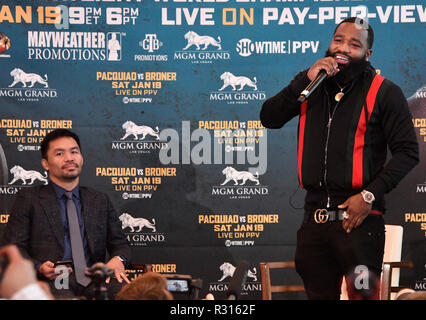 Los Angeles, Californie, USA. 20 Nov, 2018. Adrien Broner parle au cours d'une conférence de presse de Los Angeles sur son prochain combat avec le sénateur Manny "Pacman" Pacquiao mardi. Les deux se battront dans Jan 19, 2019 à Las Vegas au MGM et PPV sur showtime.Photo par Gene Blevins/ZumaPress. Credit : Gene Blevins/ZUMA/Alamy Fil Live News Banque D'Images