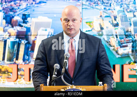New York, USA. 21 Nov 2018. Procureur général intérimaire Matthew Whitaker s'exprimant lors de la Joint Terrorism Task Force (JTTF) à New York City, New York le 21 novembre 2018. Crédit : Michael Brochstein/Alamy Live News Banque D'Images