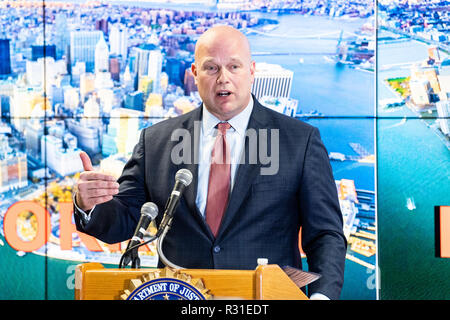 New York, USA. 21 Nov 2018. Procureur général intérimaire Matthew Whitaker s'exprimant lors de la Joint Terrorism Task Force (JTTF) à New York City, New York le 21 novembre 2018. Crédit : Michael Brochstein/Alamy Live News Banque D'Images