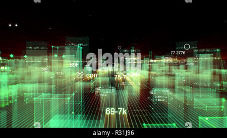 Résumé des données de la ville numérique technologique dans le cyberespace, stockage d'informations dans l'espace d'information Banque D'Images