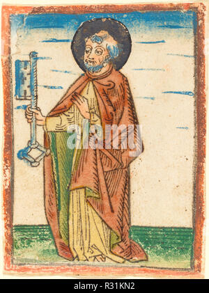 Saint Pierre. En date du : 1480/1490. Technique : gravure sur bois, à la main, dans le lac orange-rouge, vert, jaune, bleu, or et orange. Musée : National Gallery of Art, Washington DC. Auteur : allemand du 15ème siècle. Banque D'Images