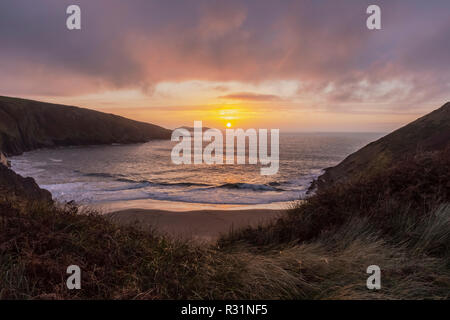 Plage Mwnt est entretenu par le National Trust et est situé sur la côte ouest du pays de Galles. La plage donne sur l'île et la baie de Cardigan Cardigan. Banque D'Images