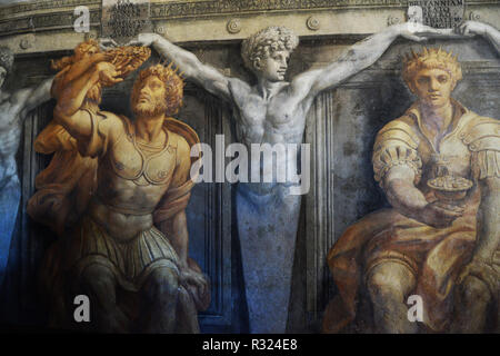 Peinture murale dans la Chambres de Raphael dans le musée du Vatican. Banque D'Images