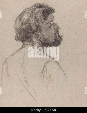 Tête d'un homme barbu. En date du : début des années 1860. Fiche technique : Dimensions : 62,2 x 47,5 cm (24 1/2 x 18 11/16 po.). Médium : craie noire avec surélévation blanc sur papier bleu. Musée : National Gallery of Art, Washington DC. Auteur : Charles-Louis-Lucien Müller. Banque D'Images