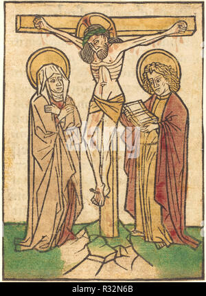 La Crucifixion. Dimensions : hors tout : 11,1 x 8 cm (4 3/8 x 3 1/8 in.) dans l'ensemble (dimensions du cadre externe) : 59,7 x 44,5 cm (23 1/2 x 17 1/2 in.). Technique : gravure sur bois coloriée au blockbook (page). Musée : National Gallery of Art, Washington DC. Auteur : Ludwig d'Ulm. Banque D'Images