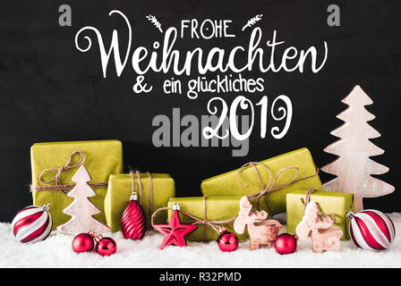 Décoration de Noël vert, Glueckliches 2019 Calligraphie signifie joyeux 2019 Banque D'Images