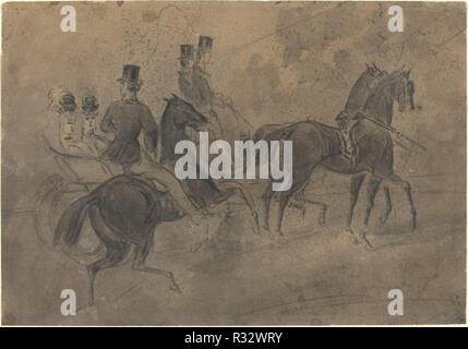 Un chariot. Dimensions : hors tout : 19,5 x 28 cm (7 11/16 x 11 in.). Médium : lavage noir sur papier vélin. Musée : National Gallery of Art, Washington DC. Auteur : Constantin Guys. Banque D'Images