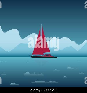 Bateau rouge flottant sur une mer de glace Illustration de Vecteur
