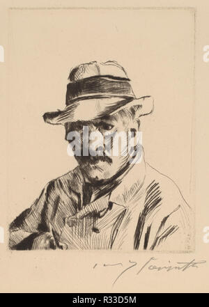 Autoportrait dans un chapeau de paille, buste longueur. En date du : 1913. Fiche technique : Dimensions : 42,5 x 34 cm (16 3/4 x 13 3/8 in.) : plaque de 15 x 11,5 cm (5 7/8 x 4 1/2 in.). Médium : pointe sèche. Musée : National Gallery of Art, Washington DC. Auteur : Lovis Corinth. Banque D'Images