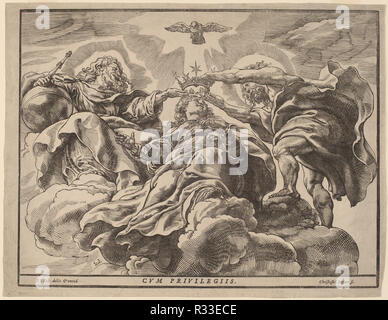 Couronnement de la Vierge. Technique : gravure sur bois. Musée : National Gallery of Art, Washington DC. Auteur : Christoffel Jegher après Sir Peter Paul Rubens. Banque D'Images