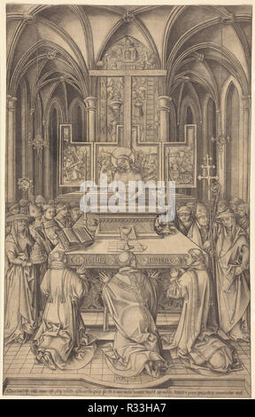 La Messe de Saint Grégoire. En date du : ch. 1490/1500. Technique : gravure. Musée : National Gallery of Art, Washington DC. Auteur : Israhel van Meckenem. Banque D'Images