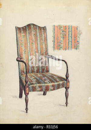 Fauteuil Hepplewhite. En date du : 1936. Dimensions : hors tout : 30,3 x 22,8 cm (11 15/16 x 9 in.). Médium : Aquarelle, plume et encre, et graphite sur papier. Musée : National Gallery of Art, Washington DC. Auteur : Elizabeth Curtis. Banque D'Images