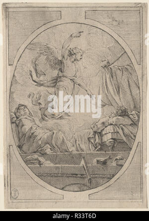 Le rêve de saint Joseph. En date du : ch. 1730 ?. Fiche technique : Dimensions : 21,4 × 14,9 cm (8 7/16 x 5 7/8 in.), couper à platemark. Technique : gravure sur bois sur papier. Musée : National Gallery of Art, Washington DC. Auteur : xviiie siècle français après Pierre-Hubert Subleyras. Banque D'Images