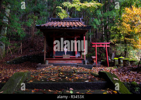 Le Seiryu culte à Nikko, Japon. Un petit temple rouge est en vedette. Banque D'Images