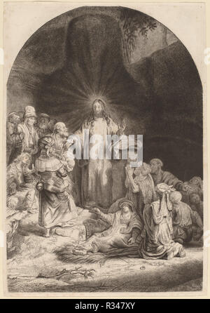 Le Christ la prédication et la guérison (Fragment de la centaine de Guilder Print). En date du : ch. 1649. Dimensions : Plateau : 28 x 19,1 cm (11 x 7 1/2 in.) feuille : 28,8 x 20 cm (11 7/8 x 7 5/16 in.). Technique : eau-forte avec pointe sèche et gravure sur bois sur papier. Musée : National Gallery of Art, Washington DC. Auteur : Rembrandt van Rijn et William Baillie. Banque D'Images