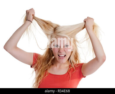 Déchirer ses cheveux femme jeune Banque D'Images