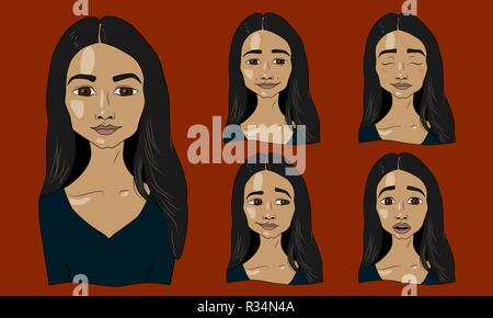 Native American Woman, ensemble d'émotions, vector illustration Illustration de Vecteur