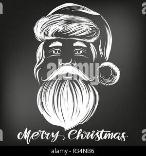 Santa Claus, symbole de Noël hand drawn vector illustration, croquis , tracé à la craie sur un tableau noir Illustration de Vecteur