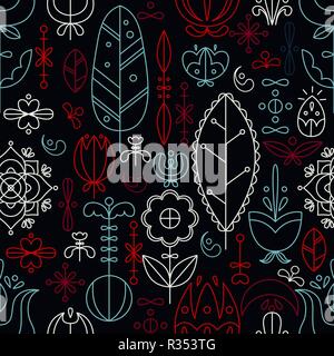 Vector pattern transparente dans un style scandinave. Style plat. Des fleurs et des doodles. Illustration de Vecteur