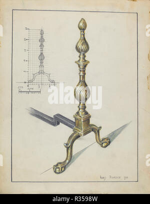 Andiron. En date du : 1936. Dimensions : hors tout : 29,1 x 22,7 cm (8 7/16 x 11 15/16 in.) Objet : 24 SAI Original 1/2' élevé ; 20 3/8" de long. Médium : aquarelle et graphite sur papier. Musée : National Gallery of Art, Washington DC. Auteur : Hans Korsch. Banque D'Images