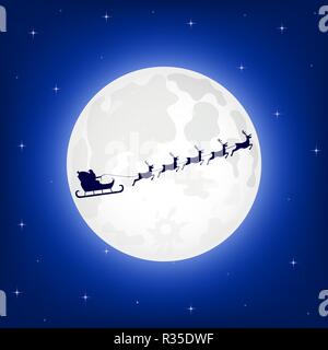 Le Père Noël vole dans une carriole sur le nord du cerf de Noël Illustration de Vecteur