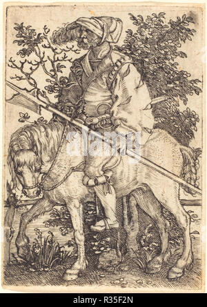 Halberdier à cheval. Technique : gravure. Musée : National Gallery of Art, Washington DC. Auteur : Barthel Beham. Banque D'Images