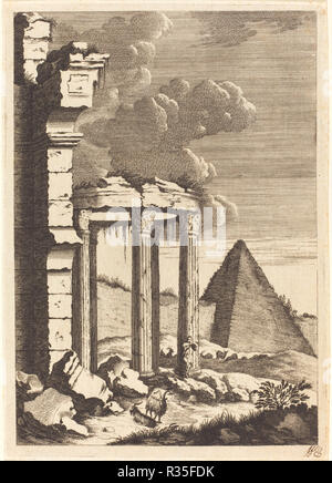 Les chèvres avant de ruines et d'une pyramide. En date du : ch. 1650. Dimensions : 19,6 x 13,8 plaque : cm (7 11/16 x 5 7/16 in.) : 19,8 x 14,1 Fiche cm (7 13/16 x 5 9/16 in.). Technique : gravure sur bois sur papier. Musée : National Gallery of Art, Washington DC. Auteur : Bernhard Zaech Umbach Jonas après. Banque D'Images