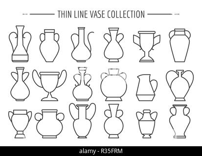 Fine ligne vases. Vase vintage et modernes linéaire vector icons collection Illustration de Vecteur